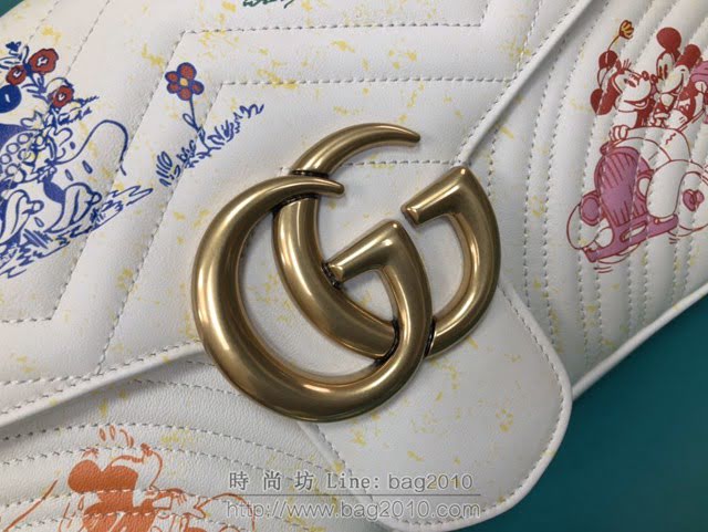 Gucci古馳包包 G家新款女包 443496 古奇白色米奇全皮大號女包 Gucci肩背斜挎包 gdj1481